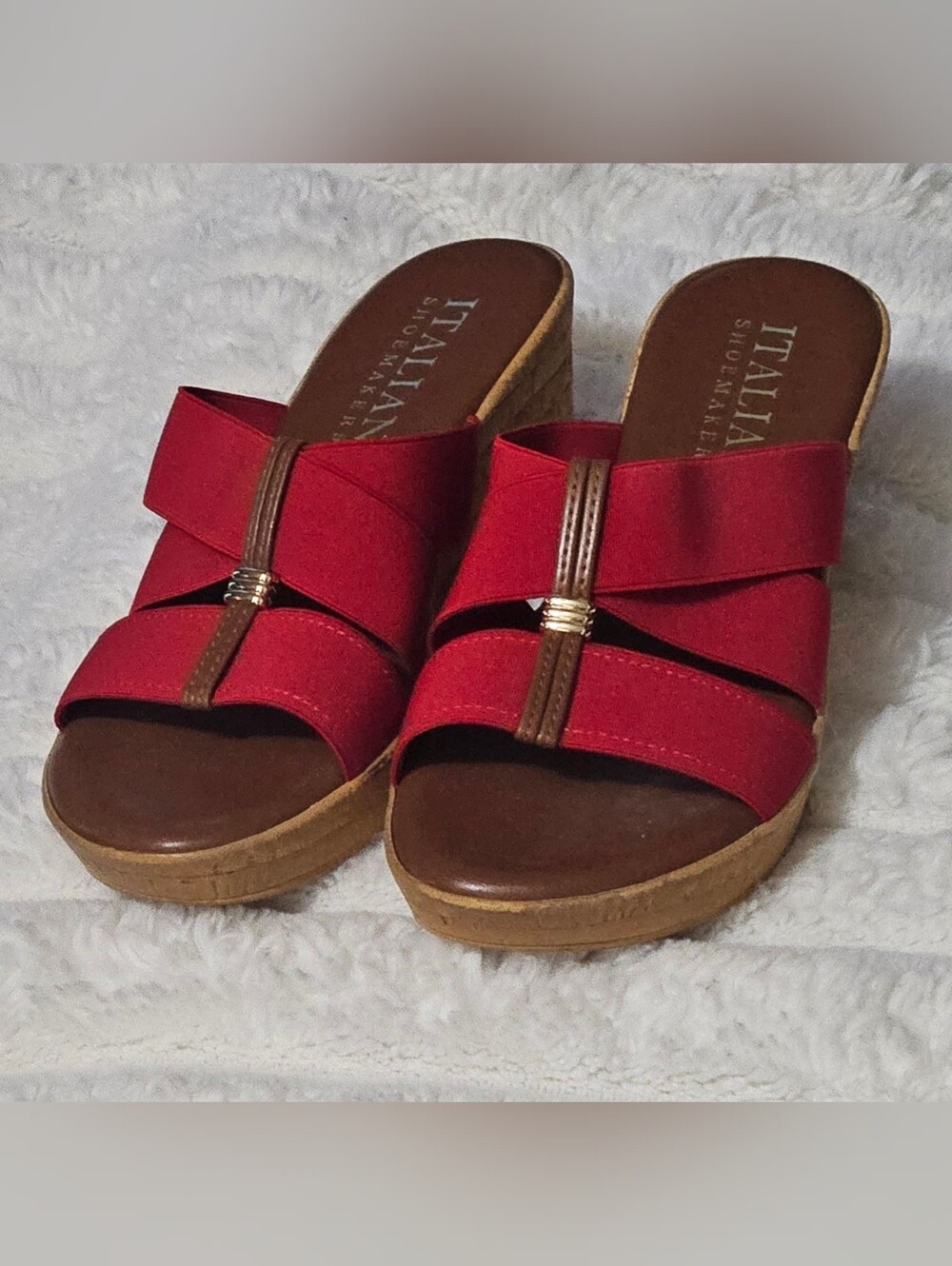 Italian Shoemakers Red and Brown Wedge Slide Sandals Size 7 5